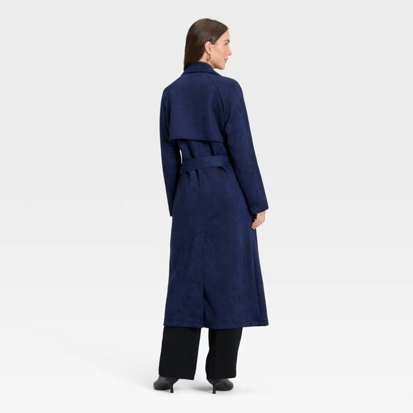 a new day Navy Blue Women's Faux Suede Trench Coat Size XL NWT - Picture 3 of 9